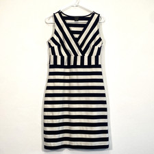 Ann Taylor Dress Small Black White Striped Dress Sleeveless Sheath Party