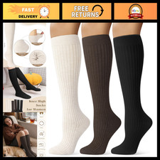 Warm Merino Wool Knee High Socks for Women - 3 Pairs Long Boot Socks, Cozy  Sty