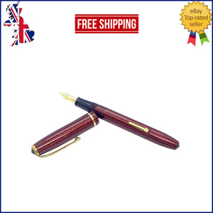 VINTAGE CONWAY STEWART NO 28 FOUNTAIN PEN IN RED HERRINGBONE 14K GOLD MEDIUM NIB