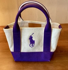 Children’s Ralph Lauren Canvas Tote In Purple & White