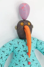 Deborah Banyas Mama Bird Folk Art Cloth Outsider Soft Sculpture Wall Hanging