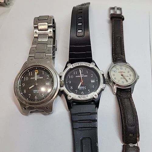 Timex Expedition Men's Watch Lot Of 3 Untested Vintage WR Indiglo