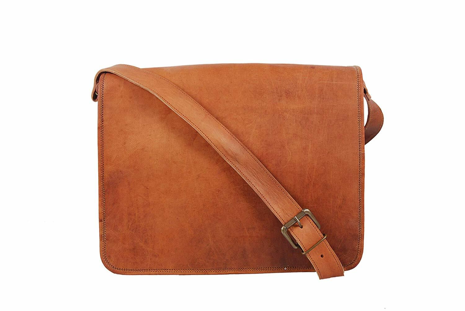 18" Featured Leather Vintage Briefcase Satchel Laptop Messenger Bag Shoulder Men