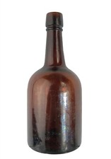 Antique Brown Glass Liquor Bottle Seamless Applied Top Concave Bottom AB Patina