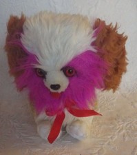 Vintage Dog Brown Whtie Pink Plush Stuffed Animal 10" Long