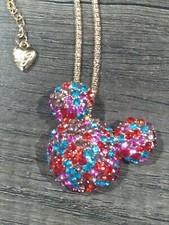 Eclectic Whimsical Mickey Rainbow Rhinestone MOUSE EARS Pendant Necklace
