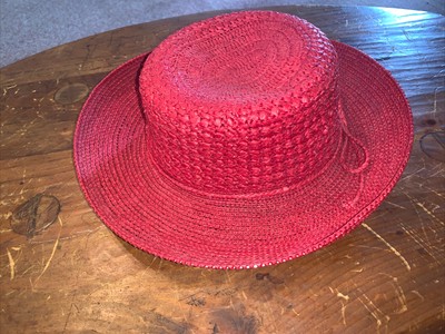 Red Straw Roll Up Brim Sun Hat Beach 