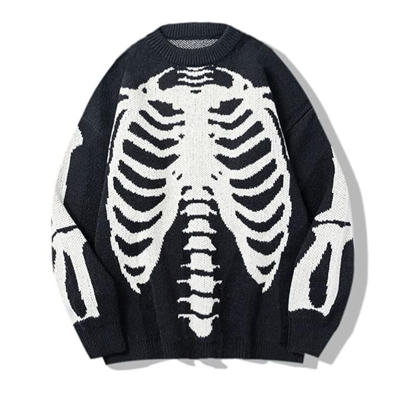 Повседневный вязаный пуловер-джемпер Skeleton X-Ray оверсайз Черный, белый, Размер L