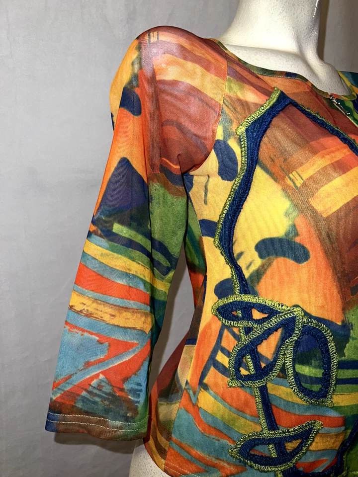 Camisa ANGEL II Top Talla S Malla Colorida Adornada Manga 3/4 Arte Para Usar Cremallera Foto 3 de 4