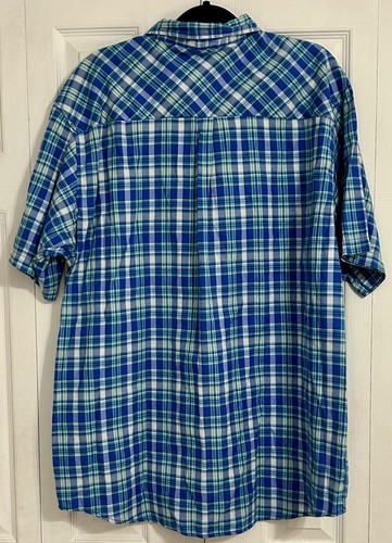 Rocawear Classic Men's 3XB Button Up Short Sleeve Blue Plaid Shirt Pockets - Picture 6 of 12