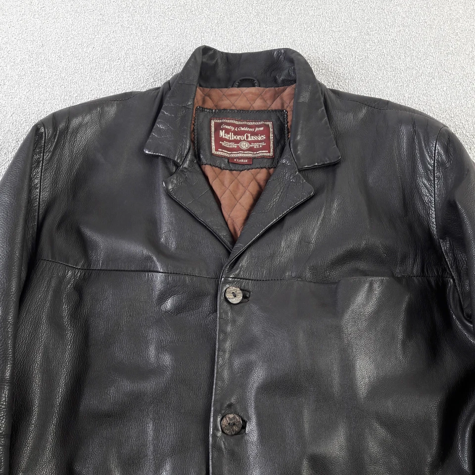 Marlboro Classics Mens Jacket XL Black Leather Made in Italy Button Coat - Image 2 of 4