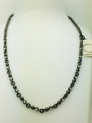 Signed Roberta Chiarella Vintage 1990s Gunmetal 35 Crystal Necklace 16 +2  Ext