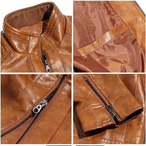 Men's Tan Brown Hanmade Quilted Style Leather Jacket Pure SlimFit Real Lambskin - Picture 4 of 14