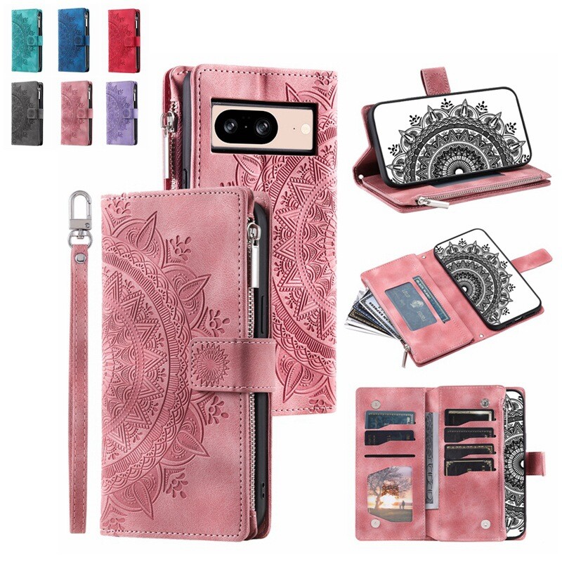 Phone Case For Google Pixel 9 8 7 Pro 6A PU Leather Wallet Flip Cover With Strap-image