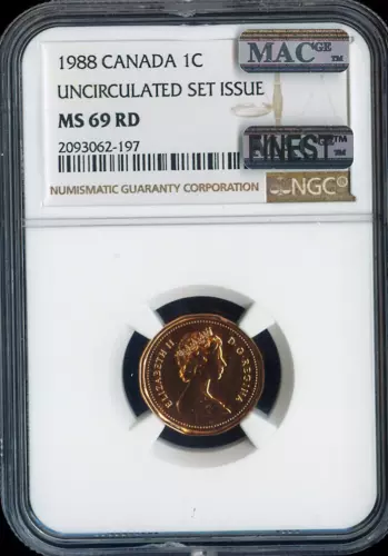 1988 Canada Small Cent 1C NGC MS69 RD MAC - Quality