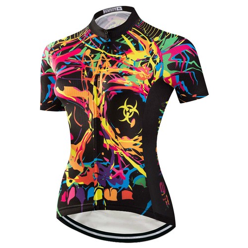 Women's Reflective Cycling Jersey Skull Biking Jersey MTB Cycle Bike Shirt Top - Picture 6 of 21
