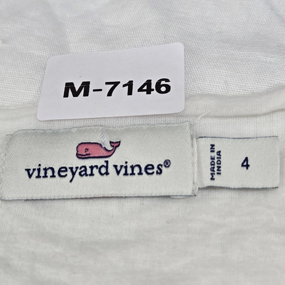 Vestido de mujer Vineyard Vines 4 blanco algodón lino túnica cambio cuentas manga corta Foto 2 de 4