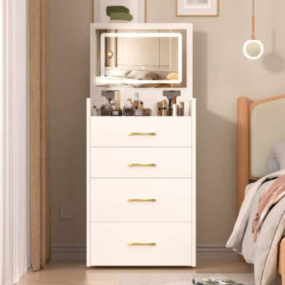 3IN1 Vanity Desk w/ Open Top Mirror Make Up Vanity Set w/ 3 Drawers For Bedroom