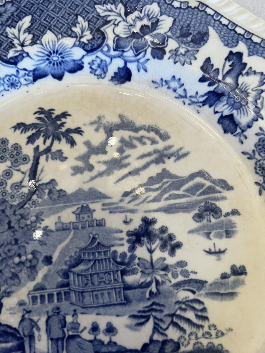 1930's Woods Burslem Plate Seaforth Blue & White 10” Vintage With 1930's Woods Burslem Plate Seaforth Blue & White 10” Vintage With