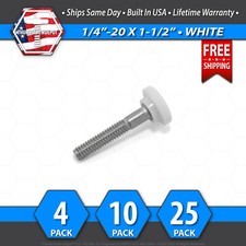 1/4"-20 x 1-1/2" Thumb Screw Stainless Steel - White Round Knurled Knob - USA