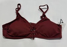 Shade  Shore Women's Textured Lace Up Bralette Bikini Top - Caramel M