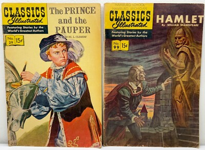 Vintage Classics Illustrated Hamlet #99 & Prince And The Pauper #29 Comics POOR