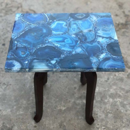 15" x 12" Blue Agate Table Top With Wooden Stand - Picture 2 of 6
