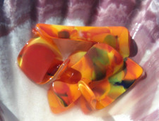 Sea Glass, Set of Unique Shaped Orange, Yellow, Red, Black and Blue