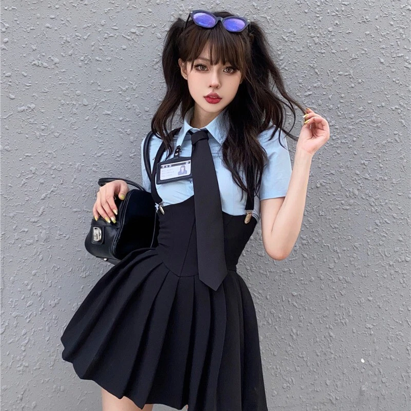 Japanese Women Girl Harajuku Preppy Style High Waist Lolita Slim Dress