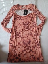 Pretty Little Thing Ladies Dress.  Pink.  Ribbed. Long Sleeve. Cut Out. Size 16