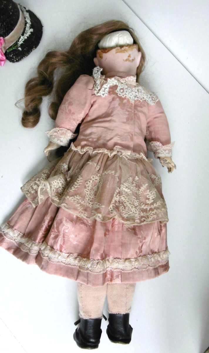 Jolie Poupée Ancienne 46 Cm – Tête Biscuit Fleischmann – Superbes Habits D'époque (réf LP6)