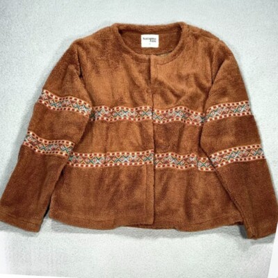 Savanna Jane Jacket Womens 1X Brown Fleece Fuzzy Open front Pioneer Southwestern