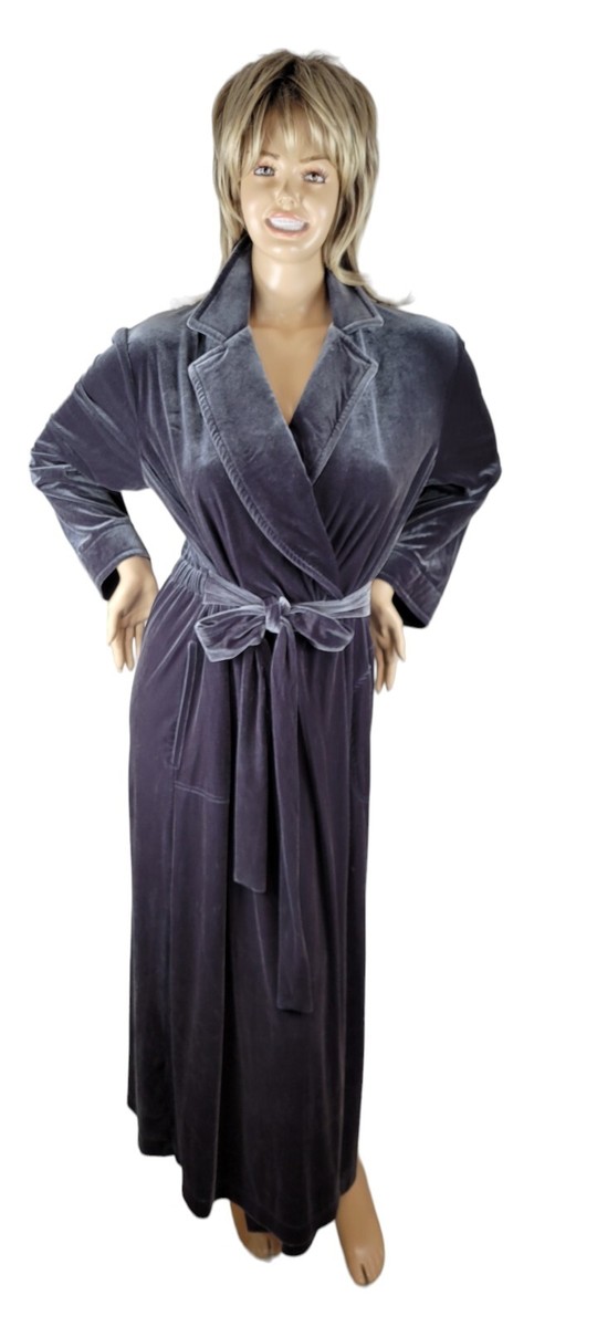 velvet dressing gown ladies Vintage Diamond Tea Womens Velour Long Maxi Robe Grey XL wizard dress robes