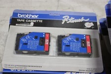 LOT 16 Brother Cassette Tape P-touch TC-11 Red on Clear 2 cartridges