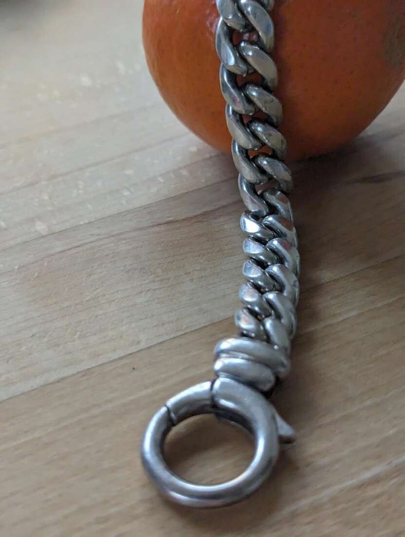 Solid 925 Silver Bracelet 164g Flat Curb Spring R… - image 4