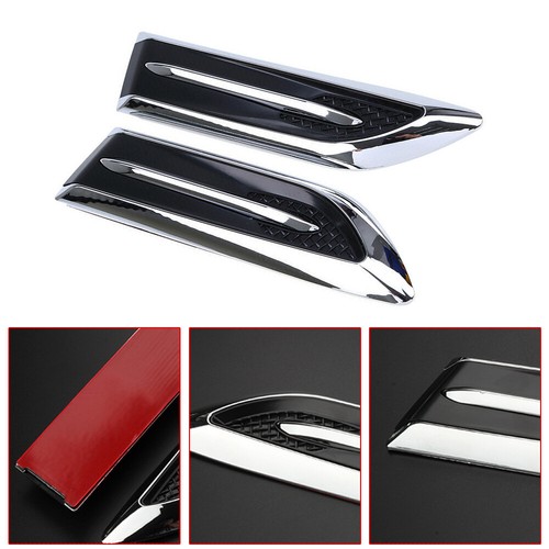 2pcs Car Chrome Air Flow Fender Side Vent Decoration Stickers Trim Accessories - Picture 9 of 16