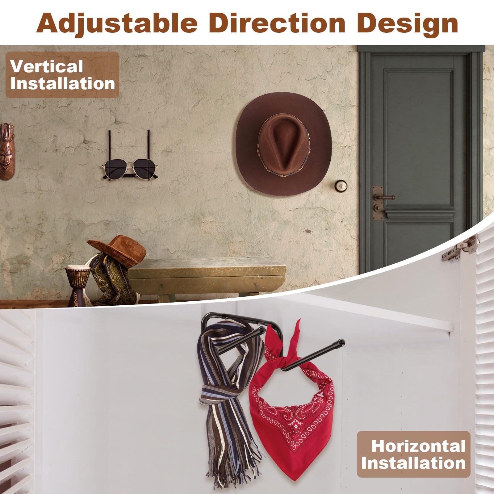 Cowboy Hat Rack 4Pcs Holder Hanger Hook for Display Western Wide Brim Straw