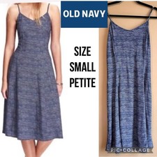 Old Navy Womens Dress Blue White Wave Stripe Smocked Spaghetti Strap Sz Petite S