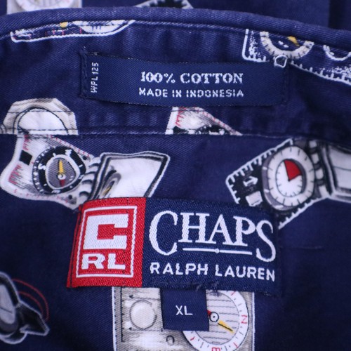 Chaps Ralph Lauren Shirt Mens XL Navy Blue Compass Print Button Down 100% Cotton - Picture 10 of 11
