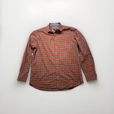 JOHNSON AND MURPHY Shirt Button Up Men Large Blue Orange Flip Cuff Cotton (299)