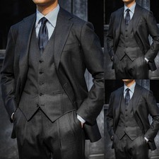 3Pcs Business Men's Suits Evening Jacket Formal Coat Tuxedos Notch Lapel Blazer