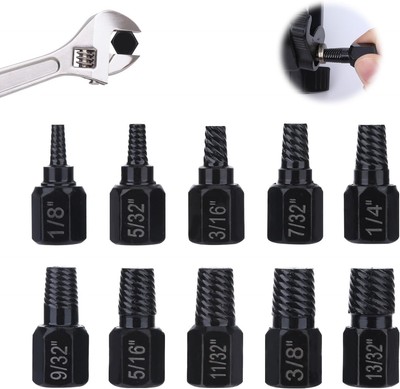 10 Pcs Hex Broken Bolt Extractor Kit, Easy Out Stripped Screw Extractor, Black
