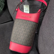 Michael Kors Faux Leather Wine Bottle Holder Red/Brown/Black MK Logo 35H1GGFN6B