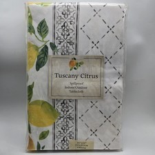 Tuscany Citrus 60x84 Tablecloth Oblong Lemons Spill Proof Indoor Outdoor Polyest
