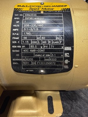 USED: BALDOR EBM3546-SPEC 35F981M492G1-HP 1-VOLTS 208-230/460-RPM 1760