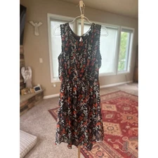 Collective Concepts Black Floral Print Sleeveless Dress - Size L
