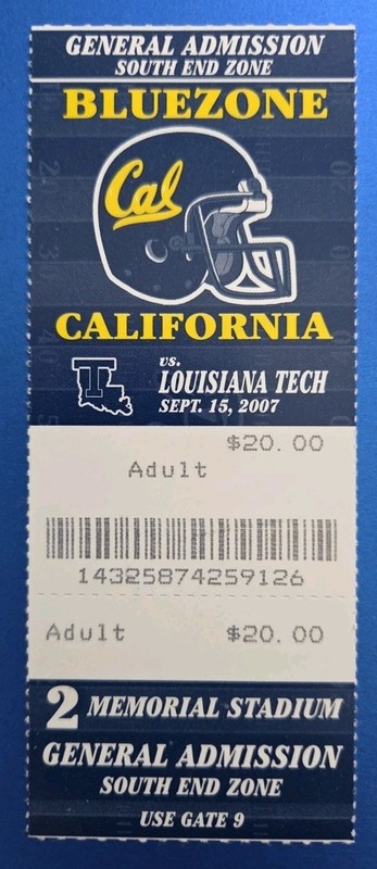 California Bears Louisiana Tech Bulldogs Football Ticket 9/15 2007 Forsett 3 TDs