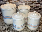 Vintage 1970s McCOY POTTERY SET OF 4 Tan STRIPED KITCHEN CANISTERS Made In USA