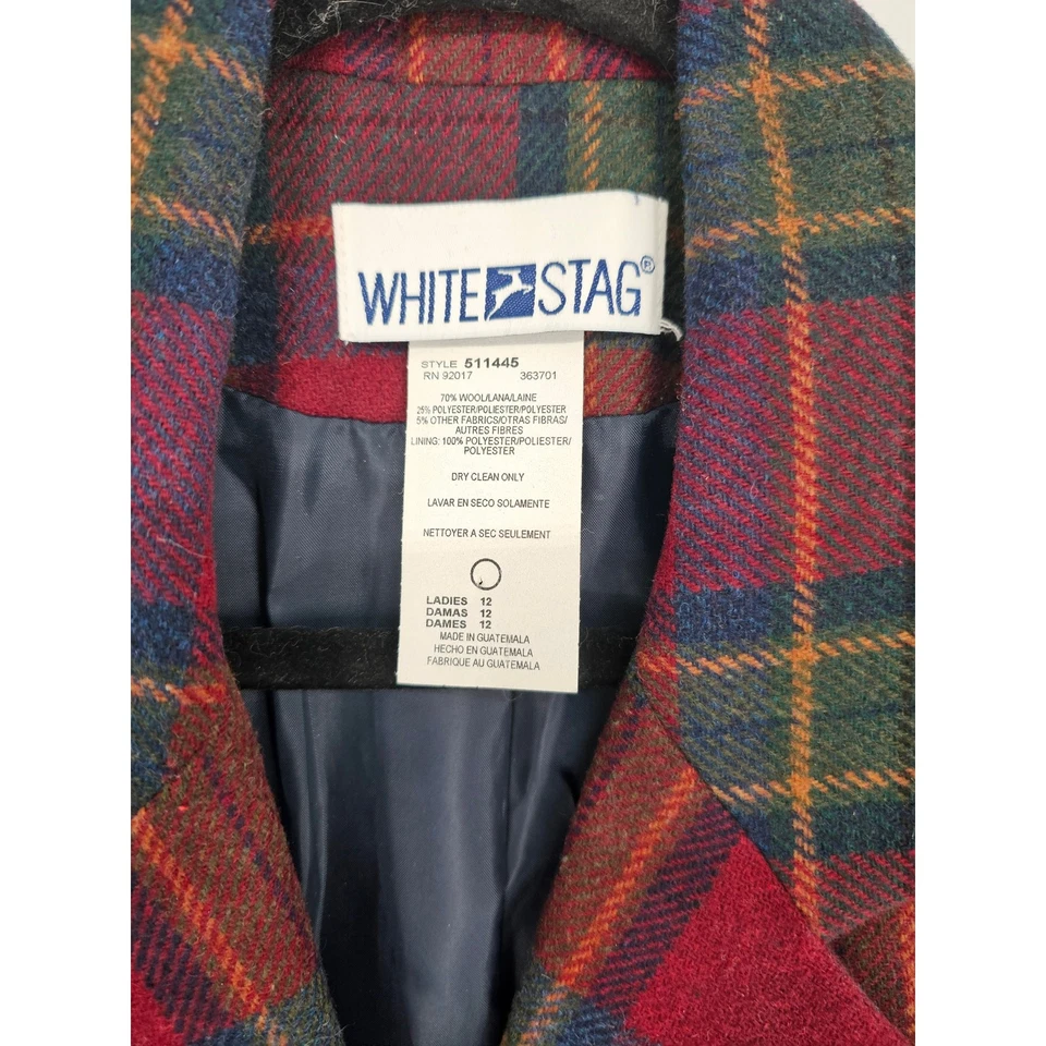 Blazer vintage de los años 90 blanco ciervo para mujer multicolor a cuadros de tres botones talla 12 Foto 4 de 4