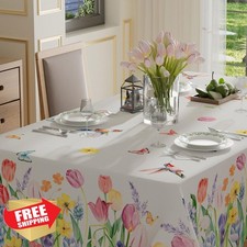 XCHI Square Tablecloth 60x60 Wildflowers Tulips, Washable Summer Party